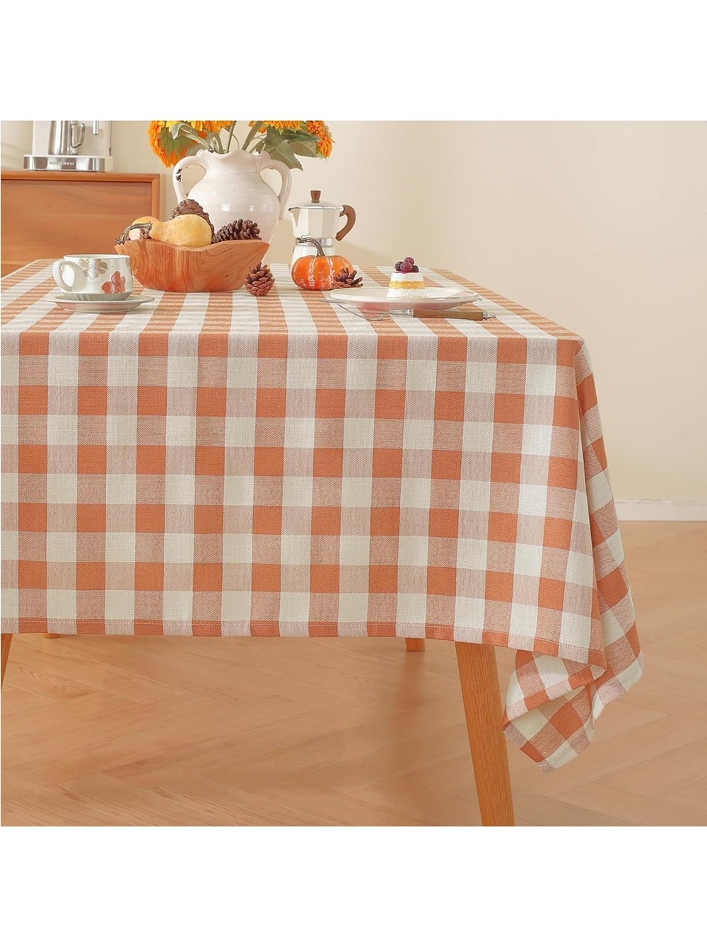 NWOT Alsoo Checkered Gingham Tablecloth. Washable Cotton Linen Fall Thanksgiving